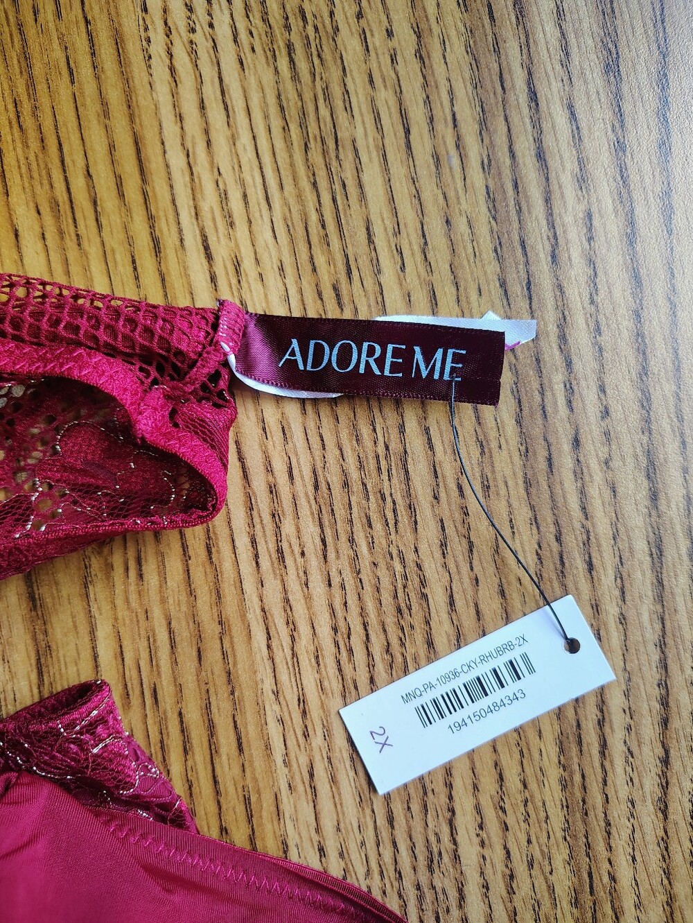Adore Me Women's Lace Mesh Underwire Bra & Bikini Set Deep Wine sz 46DD. - Picture 5 of 16